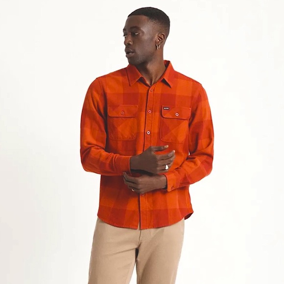 Brixton Bowery Long Sleeve Plaid Flannel Shirt Crimson/Aurora Red size XXLarge - Picture 1 of 16